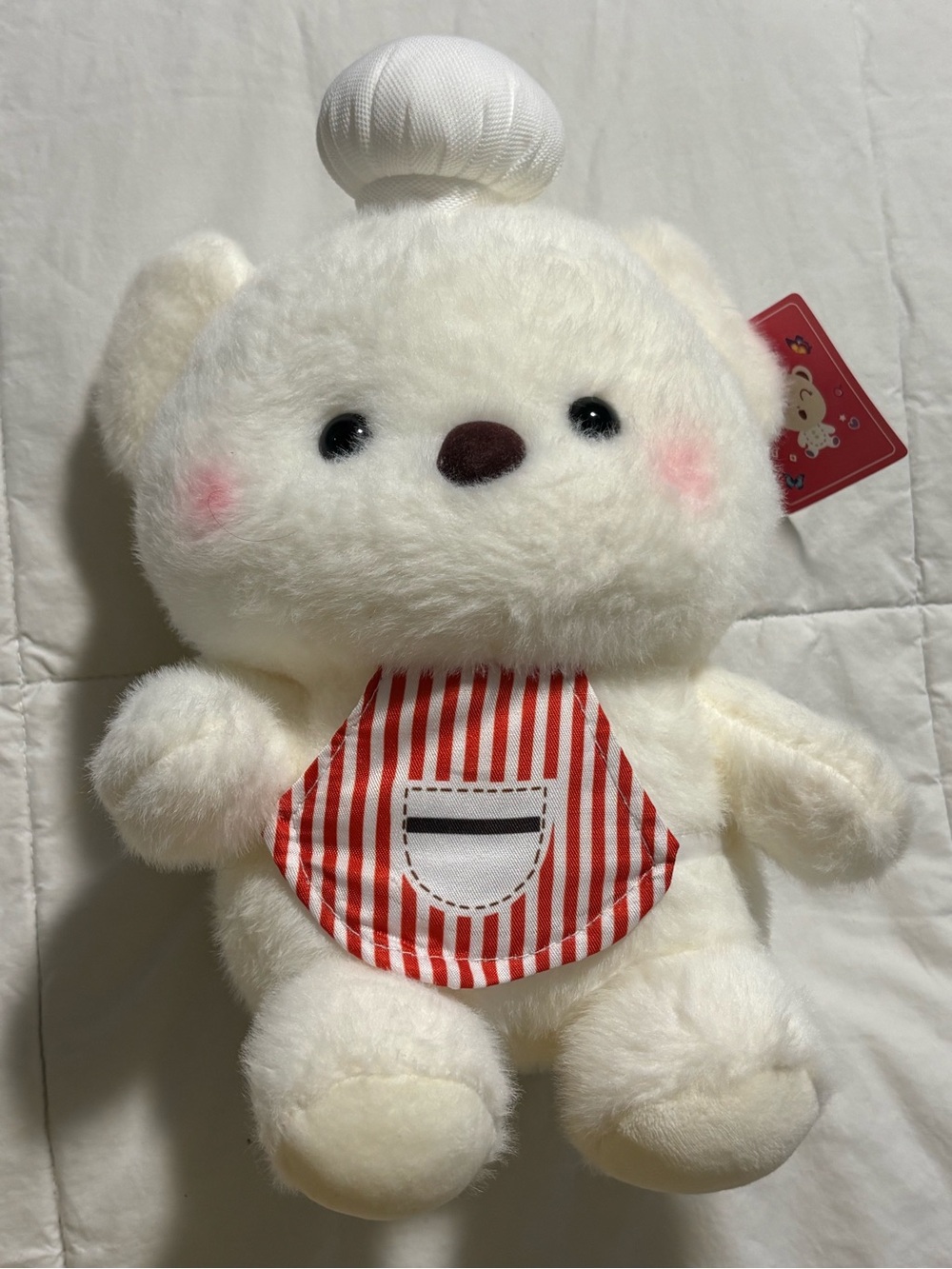 Cute 🥰 Plush White Chef Bear Stuffie with Red Striped Bib